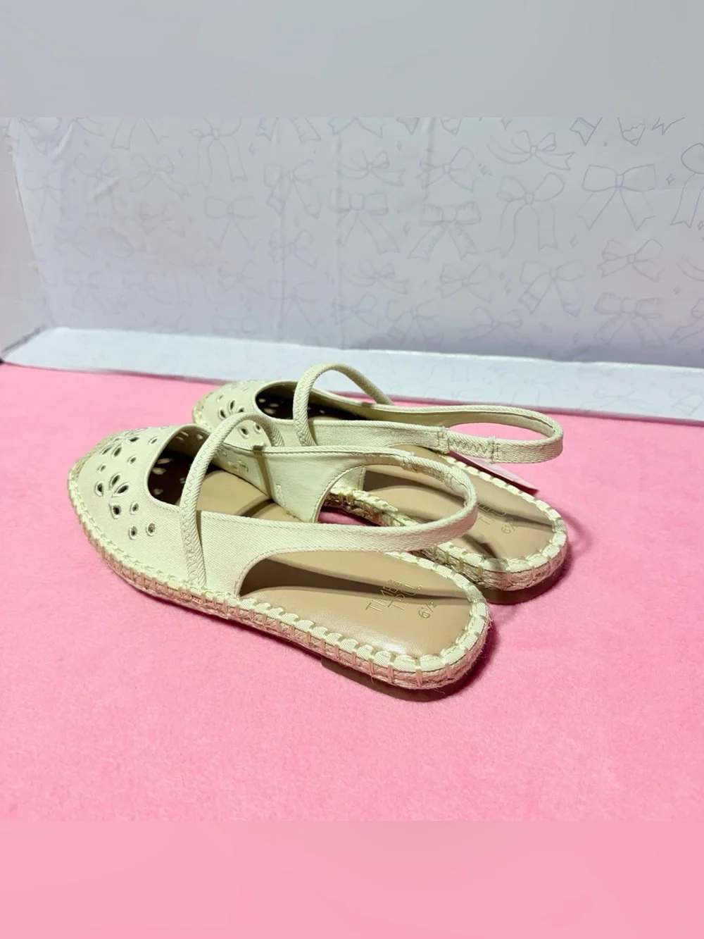 Time and True Women’s Cream Espadrille Slingback Flats, Size 6.5 NEW